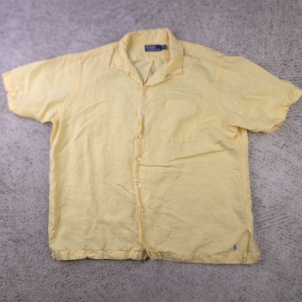 Polo Ralph Lauren Camp Shirt Mens XL Linen Silk Hawaiian Loop Collar Pony Logo